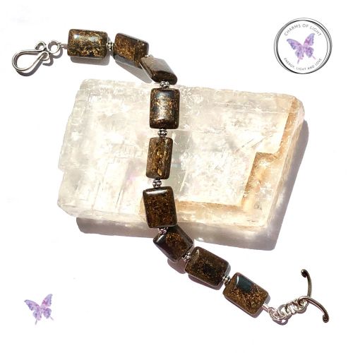 Bronzite Rectangles Bracelet With Silver Toggle Clasp